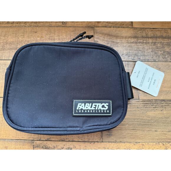 Fabletics Belt Bag Black Crossbody Fanny Pack Adjustable Strap Logo Patch Travel - Picture 1 of 6